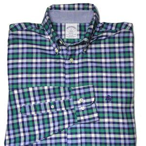 Brooks Brothers Supima Cotton Shirt Blue Green White REGENT Men's Size Small